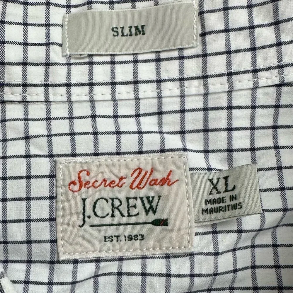 J.Crew Men’s SZ XL Slim Fit Button Down Shirt Classic White Navy Grid Check